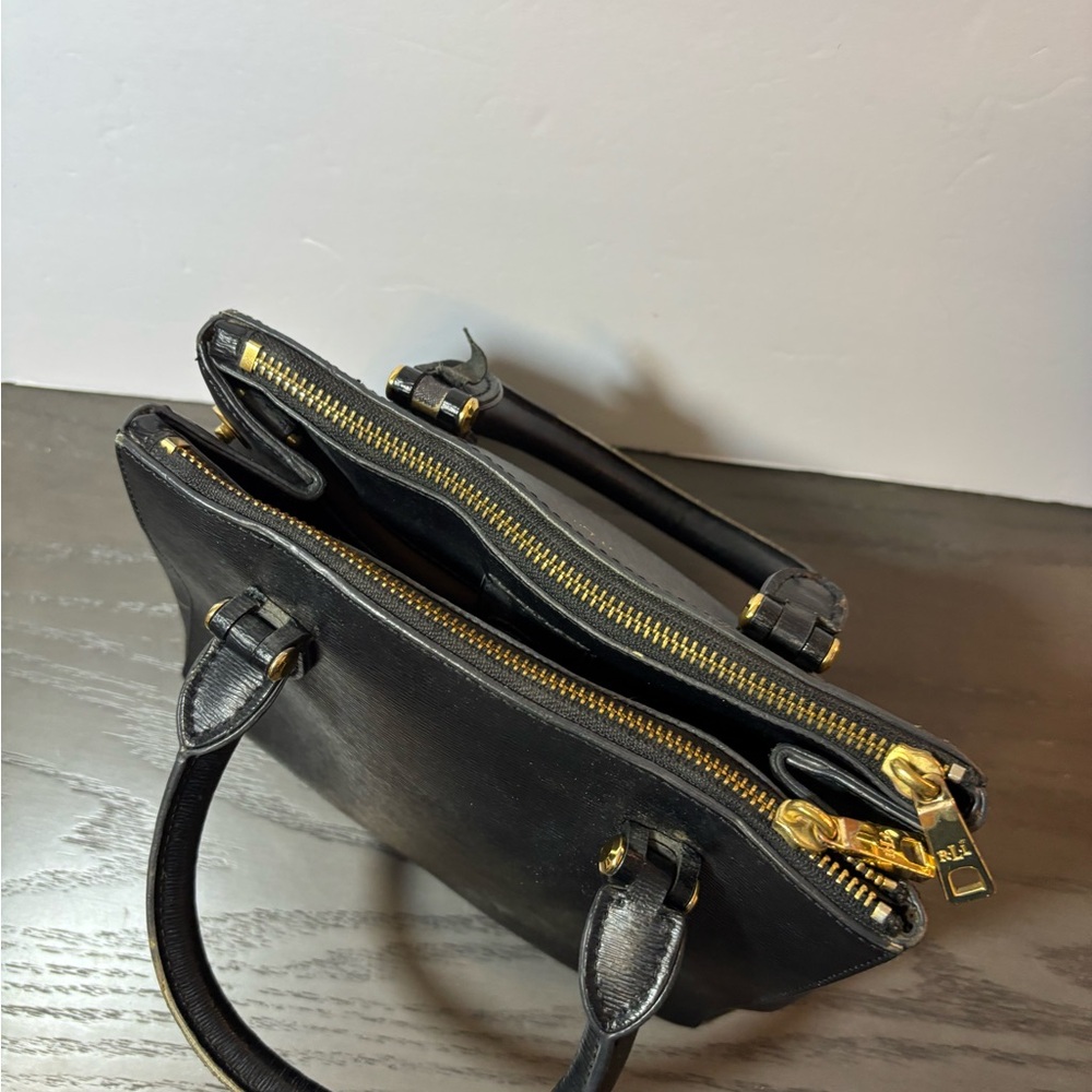 Ralph Lauren Black Leather Top-Zip Shoulder Bag with Gold Hardware - Picture 5 of 7